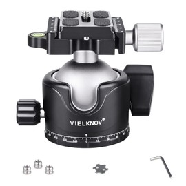 VIELKNOV 46mm Low Center of Gravity Ball Head Aluminum 360 Degree Rotating Ball Head Panoramic Arca-Swiss Compatible Quick Shoe Head with 3/8"-1/4" Screw Adapter for DSLR Camcorders Max Load Capacity