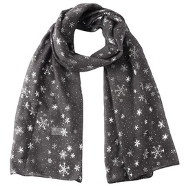 GFM Christmas Snowflakes Foil Print Scarf (88) (SNFLK-03-GHBH-Grey)