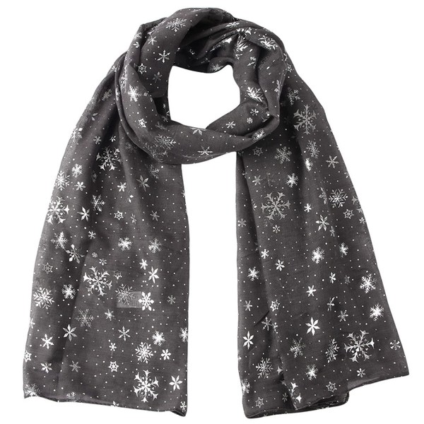 GFM Christmas Snowflakes Foil Print Scarf (88) (SNFLK-03-GHBH-Grey)