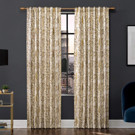 Scott Living Aubry Shimmering Floral Total Blackout Back Tab Curtain Panel, 52" x 84", Gold