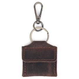 CestAntiQ, Leather Keychain Ring Holder & Travel Jewelry Pouch for Wedding Ring, Mini Coin Pouch for Women - Compact Brown Leather Jewelry Organizer, Portable Travel Ring Holder