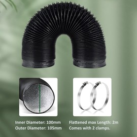 100 mm 2-metre ventilation hose, Moonjor PVC aluminium flex hose, exhaust hose, aluminium flex pipe, air hose for growth tent, dryer, home vent register