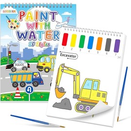 Paint with Water Coloring Books for Toddlers, Traffic Theme Mess Free Watercolor Painting Papers for Kids Water Color Paint Kit Art Craft Birthday Gift for Ages 1-3, 4-8