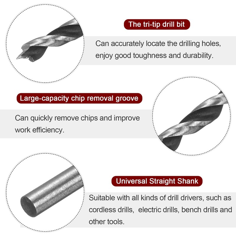 HARFINGTON Brad Point Drill Bits 3.2mm(1/8") Dia Straight Round Shank