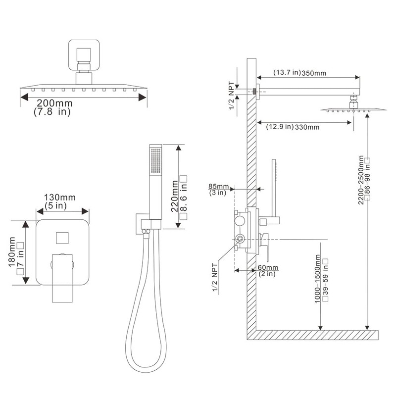 Heable Shower System with High Pressure Rainfall Shower Head, Handheld