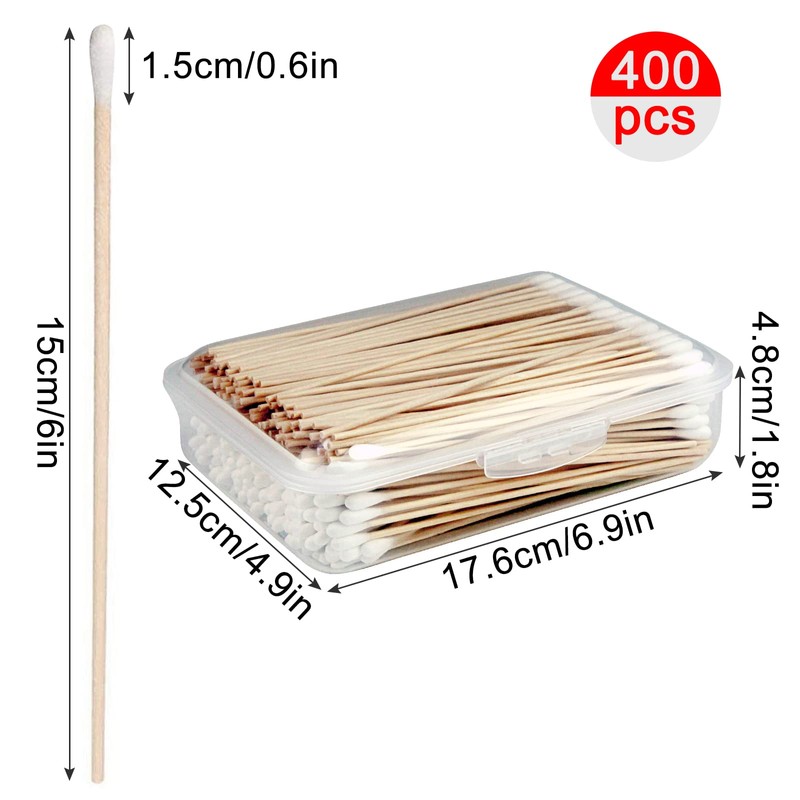 400 Pcs 6-Inch Long Cotton Swabs with Wooden Sticks –