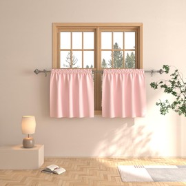 Pink Tier Curtains 24 inch Kitchen Window Curtains Over Sink Girls Room Darkening Nursery Bathroom Short Curtain Basement Triple Weave Small Cafe Curtains Half Window Treatment Set 2 Panels Rod Pocket