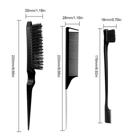JRYXDS Sleek Bun Brush Set Double Edge Brush Rat Tail Comb Bristles Haircut Hair Comb for Hairdresser Women Baby Children (Black)