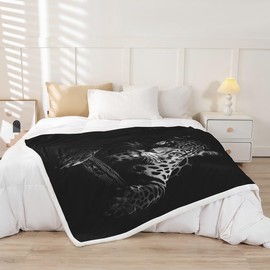 Black Jaguar Sherpa Blanket Wild Animal Fleece Throw Blanket Wildlife Style Plush Blanket for Sofa Couch Bed Bedroom Decor Luxury Black Fuzzy Blanket King 87x95 Inch