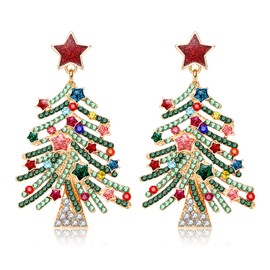 Christmas Earrings for Women Rhinestone Xmas Earrings Christmas Tree Reindeer Champagne Bottle Drop Dangle Earrings Charming Xmas Festive Costumes Jewelry Gifts Star Tree