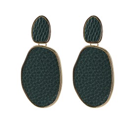 STARRY DOT JEWELRY Large Bohemian Chic Geometric Leather Brass Hypoallergenic Statement Drop Dangle Earrings for Women Fashion (3 Colors) (Crocodile Green)