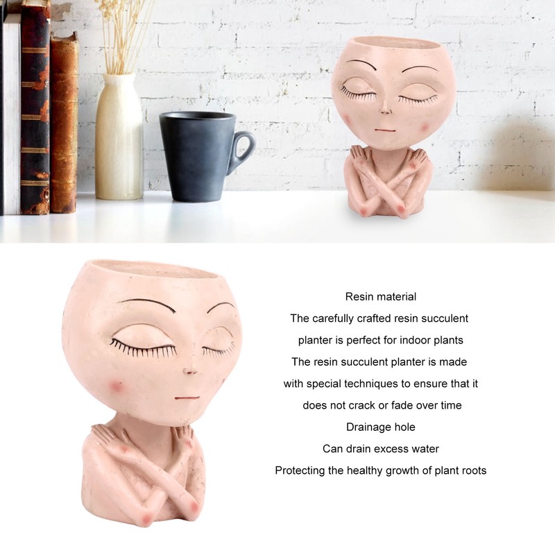 Face Head Planter Succulent Plant Flower Pot Resin Container Face