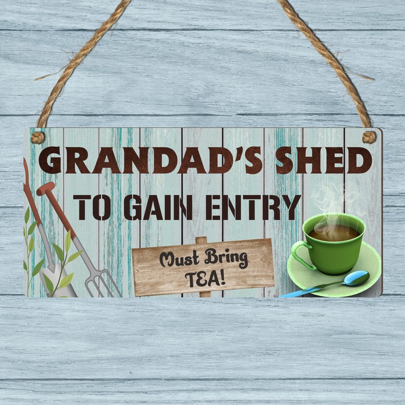 Grandad's Shed - Whimsical Tea Entry Wooden Plaque | A