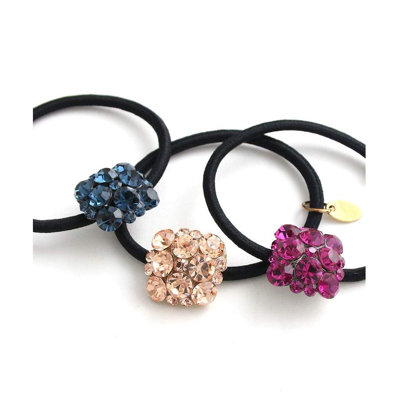 VINGTAINE H7359-BL- Rhinestone Bijou Square Hair Elastic Casual Hair Accessory