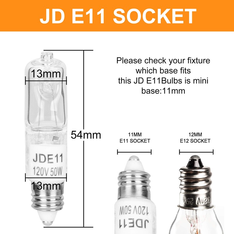 JD E11 120V 50 Watt Halogen Bulbs,Mini Candelabra Bulbs for