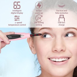 Heated Eyelash Curlers, Heated Eyelash Curler Rechargeable Heated Lash Curler for Women Natural 24 Hours Long-Lasting, Electric Eye Lash Curler Heat with 3 Temp Settings Makeup Tool for Girls, Pink