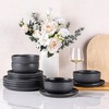 AmorArc Ceramic Dinnerware Sets, Wavy Rim Stoneware Plates and Bowls
