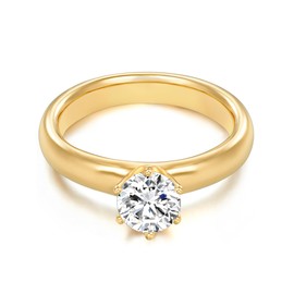 Trilani Sterling Silver Yellow Gold Plated White Cubic Zirconia Solitaire Engagement Ring, 48, Silver, No Gemstone