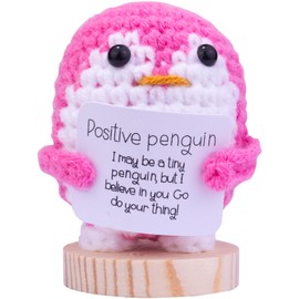 Mwmoeen Funny Positive Penguin, Lucky Charm Penguin Pocket Hug Gifts, Cute Knitted Penguin with Positive Card Encouragement Gifts, Motivational Gifts, Best Friend Gifts