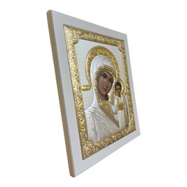 Silver Canvas (PR-5/002G/B) Virgin Mary of Kazan Kazanskaya Byzantine Silver Orthodox Icon/Greek Handmade (White, 9 1/2 x 7 1/4)