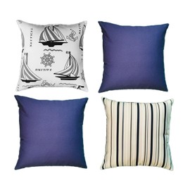 Sunny Your Day 100% Cotton Canvas 18x18 Pillow Cover Set of 4 Modern Designs Decorative Pillow Covers Make Chic Throw Pillows for Couch, Bedroom, and Christmas Living Room; No Insert; Blue Tone