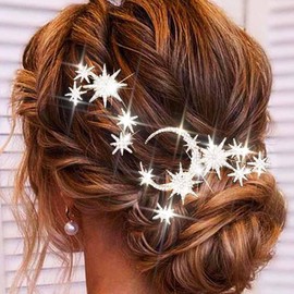 Unicra Star Rhinestone Wedding Hair Pins Moon Bride Hairpiece Silver Hair Accessories for Women and Brides (Pack of 5) (Silver, One Size)