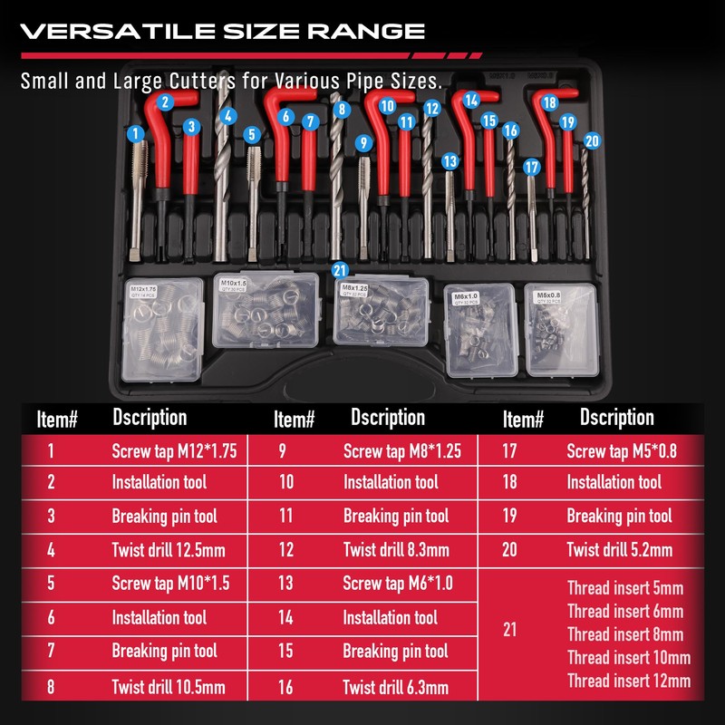 SEDY Helicoil Thread Repair Tool Kit: 320-Piece Metric SAE Heli