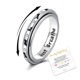 oGoodsunj Fidget Spinner Rings for Anxiety Women Just Breathe Sterling Silver Cat Worry Ring Stress Relief Calm Jewelry Gifts for ADHD Autism Daughter