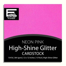 NEON PINK Glitter Luxe Cardstock - Encore Paper | 15 Pack | 12 x 12 Inch | 134 lb (364 gsm) Cover Weight | High-Shine, No-Shed Glitter Surface | Compatible for Cricut & Silhouette