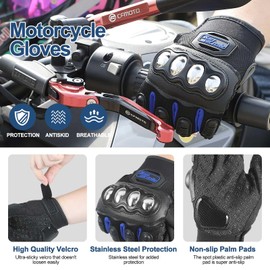 Qaemyro Stainless Steel Motorcycle Gloves for Men, Touchscreen Gloves for Dirt Bike Riding Road Racing Cycling Motocross - Blue M