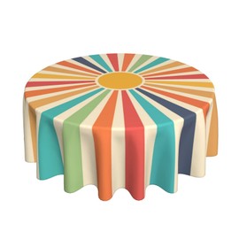 BETGINY Colorful Boho Tablecloth 70x70 Inch Round Rustic Cream Vintage Sun Rainbow Stripes Table Cloth Farmhouse Retro Bohemian Table Cover Decorative for Picnic Party Holiday Home