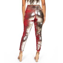 Tipsy Elves Women's Red and Silver Reversible Sequin High Waisted Leggings Size Large