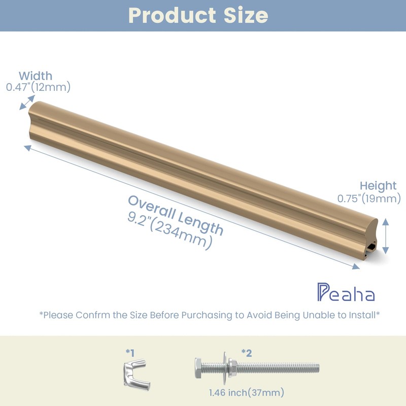 Peaha 10 Pack Adjustable Cabinet Drawer Pulls Overall Length 224mm(8-13/16inch)