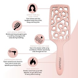 FRAMAR Cepillo para El Cabello Con Ventilación Profesional - Cepillo de Pelo Curvo de Paleta para Secado Por Soplado, Cepillo de Paleta Húmeda para Mujeres, Secado Por Soplado