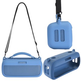 Hzycwgone Case for Bose SoundLink Max Portable Speaker,Silicone Cover for Bose Soundlink Max Travel Protective Skin Shoulder Bag Accessories(Blue Case)