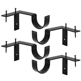 No Drill Curtain Rod Brackets Black Curtain Rod Holder Quickly Tap Right nto Window Frame, Heavy Duty Easy Curtain Rod Hooks Hanger for 1 to 1 1/5 inch Drapes Rod, 4 Pack