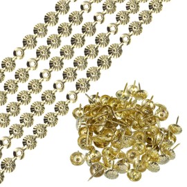 sourcing map 10Pcs Upholstery Tacks Strips, 1Meter Flower Decorative Nail Trims for Sofa Headboard Chair Furniture with Upholstery Nails (11mm Gold)