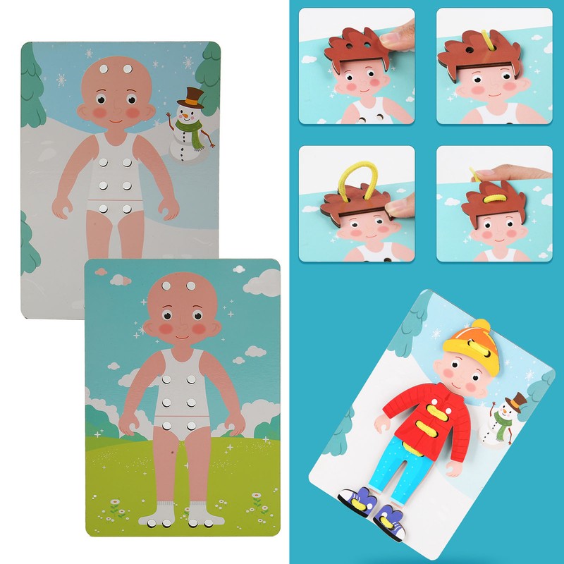 Wooden Lacing Threading Toys Clear Patterns Educational Wood Threading Panel