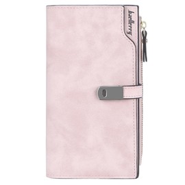 HNOOM Women's Purse, PU Leather Purse, Women's Small and Short Format Purse, Women's Many Compartments, Mini Wallet with 16 Card Slots and Coin Compartment, Pink L, Minimalist