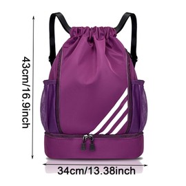 YONEEKSS Drawstring Bags, Waterproof Sports Backpack, Swimming Bag For Kids Adults,Large Drawstring Gym Bag With Shoe Compartment and Water Bottle Mesh Pockets, Unisex PE Bag for School Beach Holidays