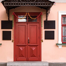 Aditri Creation Set of 2 Strings Multicolour Pom Garlands with Bell Traditional Door Hanging,ations for Wall Temple Kids Room,Bohemian Interiors,Gifting&Party Supplies(Size :- 72 Inch Approx), Mix