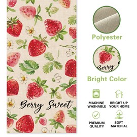 Uruney Spring Summer Strawberry Table Runner, Berry Sweet Fruit Flower Kitchen Dining Table Decoration, Seasonal Burlap Indoor Outdoor Home Decor Party Supply 13 x 72 Inches