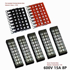 Unbranded 5 sets 600V 15A Dual Row 8 Position Screws Terminal Electric Barrier Strip Block