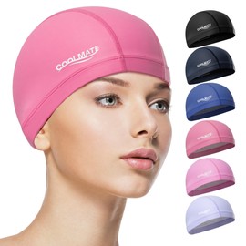 COOLMATE Fabric Swim Cap for Adult Women Men, Silicone Waterproof Layer, Cloth Swim Cap Gifts for Swimmers, Lightweight and Comfortable, Perfect for Pool, Beach, Lap Swimming (Dark Pink, M)