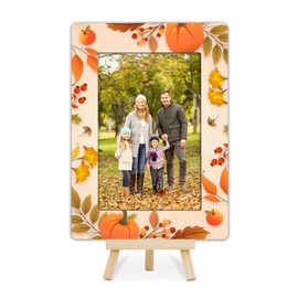 OXRUN Thanksgiving Fall Picture Frame, Orange Pumpkin 4x6 Leaves Frames with Easel for Tabletop Display Photo Insert - N03