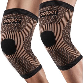 Copper Knee Braces for Men and Women (2 pack) -H HOME-MART Knee Supports Copper Compression Knee Sleeve for Knee Pain, Arthritis, Sports and Recovery Support (L)