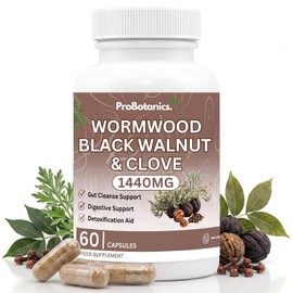 Wormwood Black Walnut and Clove 1440mg Per Serving, Digestive Intestinal Detox Cleanse for Humans | Herbal Supplement for Gut Cleanse and Digestive Health - 60 Capsules