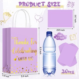 24 Pcs Wedding Gift Bag with Tissue Paper Thanks for Celebrating with Us Paper Bags Gold Wedding Gift Bags with Handle for Hotel Guests Wedding Gift Bag for Bridal Shower Party Favor (Light Purple)
