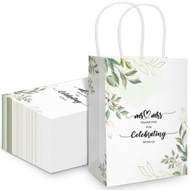 Cholemy 50 Pcs Wedding Welcome Gift Bags Bulk with Handles Thank You Kraft Paper Bags for Guests Wedding Birthday Bridal Shower Baby Shower Party Favors Supplies, 5.91 x 3.15 x 8.27 Inches