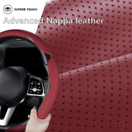 Car Steering Wheel Cover Nappa Leather Snap On 3Pcs Set Steering Wheel Wrap Non-Slip Protector Steering Wheel Accessories 14-15 inch Universal Wine Red